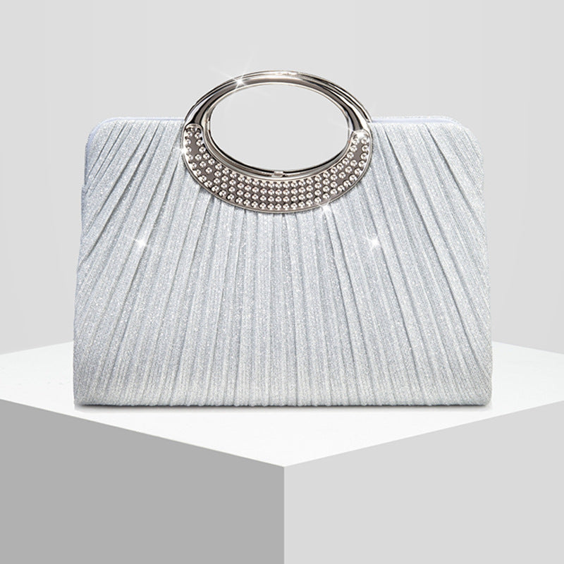 Ring Pleated Sparkly Evening Clutch for Women, New Formal Gown Wedding Handbag, Elegant Party Purse for Ladies