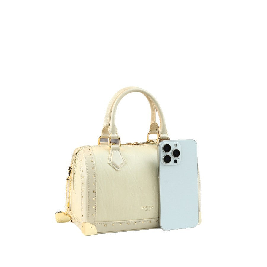 Stud Embellished Boston Bag for Women Vintage Modern Shoulder Crossbody Purse, Versatile Top Handle Handbag with Statement Hardware Accents