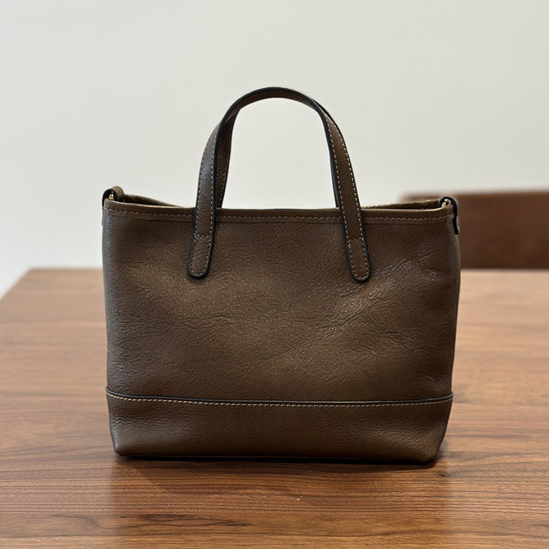 Genuine Top Layer Cowhide Tote Bag for Women, Spring Summer Solid Color Commute Shoulder Crossbody Handbag, Versatile Everyday Purse for Ladies