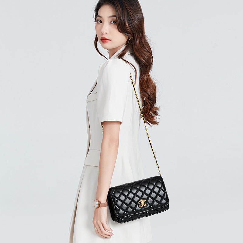 Luxurious Chanel-Style Quilted Small Square Bag for Women | Genuine Leather Cross-Body Shoulder Handbag with Signature Gold Ball Chain | New Spring/Summer Statement Purse with Timeless Diamond Stitching & Premium Finish | Trendy Everyday Accessory wi