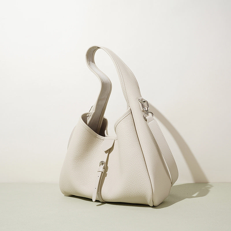 Genuine Leather Niche Designer Bucket Bag for Women, Minimalist Premium Shoulder Crossbody Purse, Casual Versatile Fashionable Everyday Handbag for Ladies