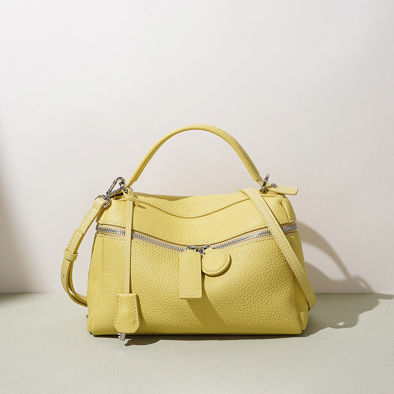 New Candy Color Pebbled Leather Bag, Niche Korean Design Shoulder Crossbody Top Handle Purse, Casual Handbag for Women