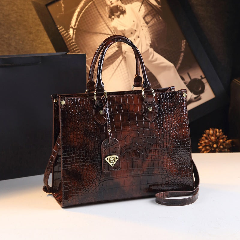 New Arrival Genuine Leather Croc-Effect Large Tote Bag for Women, A Fashionable Casual Crossbody Handbag with Large Capacity & Versatile Design