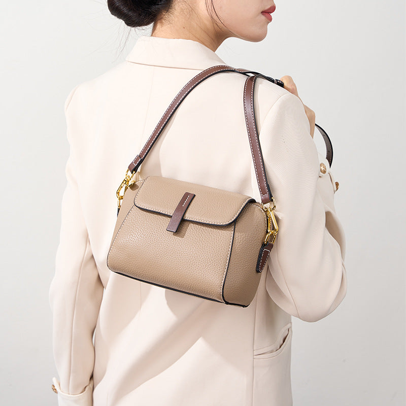 White Genuine Leather Shoulder Crossbody Bag, Spring Summer Niche Designer Versatile Purse, Stylish Handbag for Women