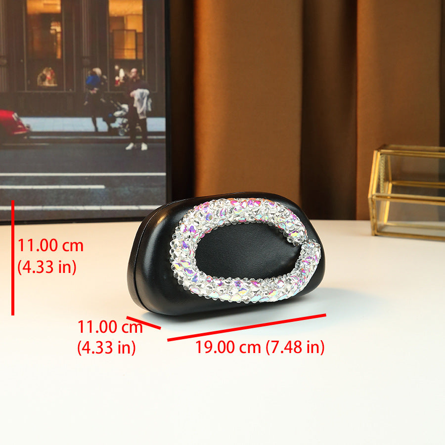 Rhinestone Handle Round Bag for Women Banquet Chain Shoulder Crossbody Handbag, Sparkly Three-Dimensional Purse with Glamorous Design