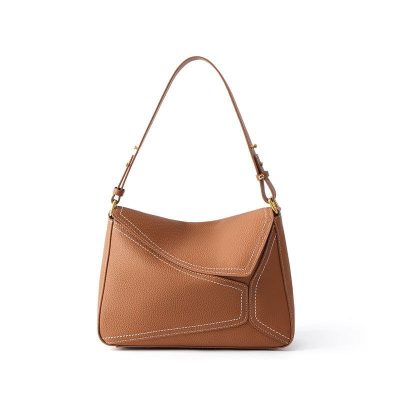 Genuine Top Layer Cowhide Geometric Handbag for Women, Niche Designer Crossbody Shoulder Underarm Top Handle Purse, Premium Commute Everyday Bag for Ladies