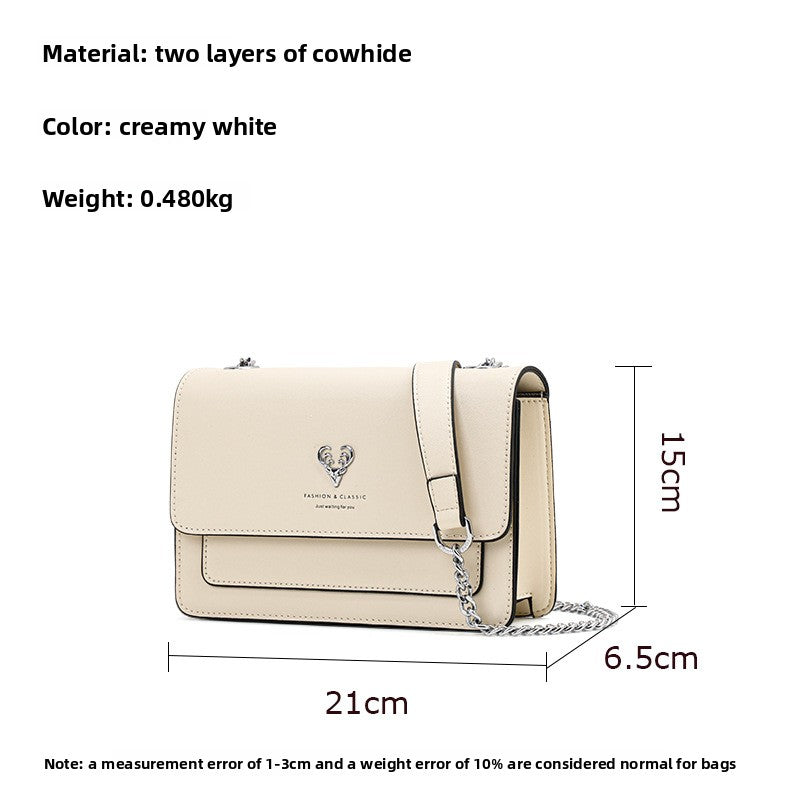 Light Luxury Cowhide Chain Crossbody Bag, Fresh Versatile Shoulder Purse, Premium Textured Fashion Handbag for Women
