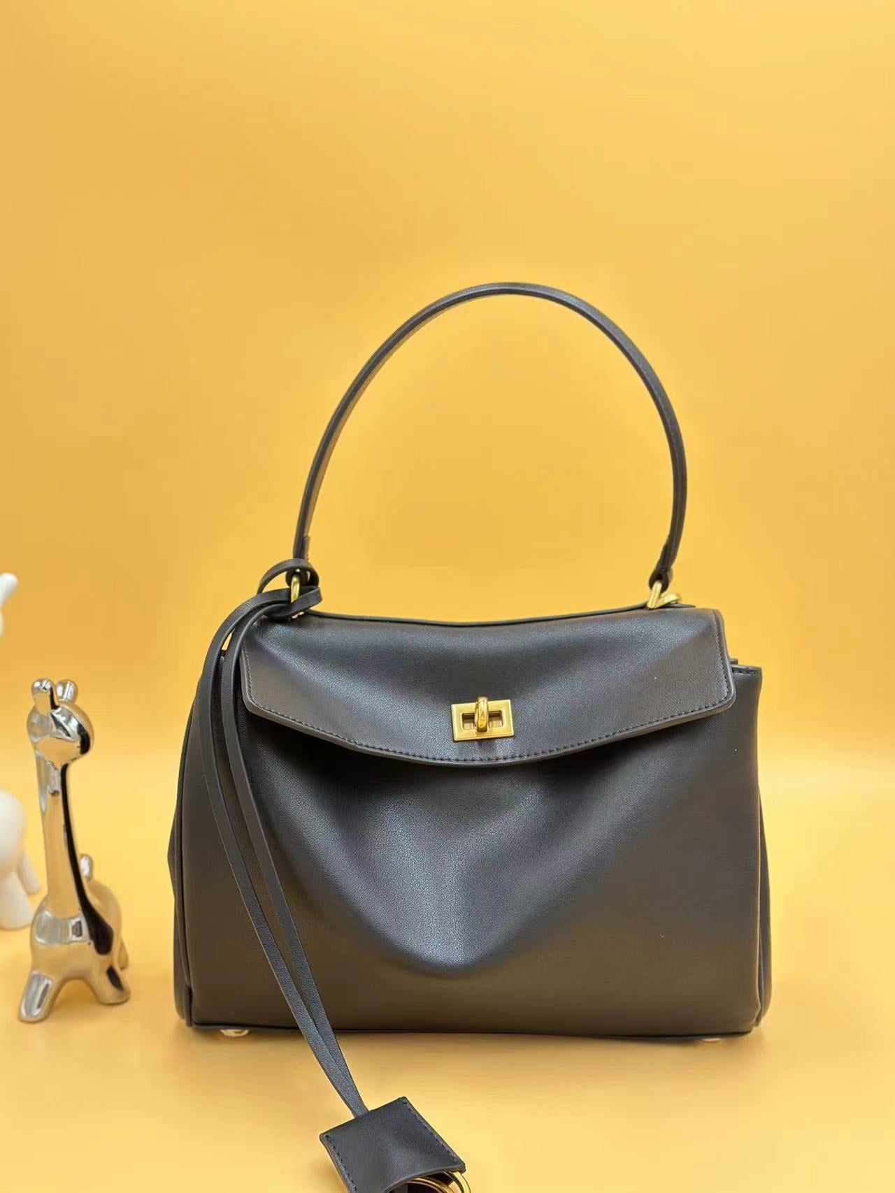 Genuine Leather Rodeo Style Handbag for Women, Premium Lock Buckle Underarm Shoulder Crossbody Purse, Casual Commute Kelly-Style Bag for Ladies