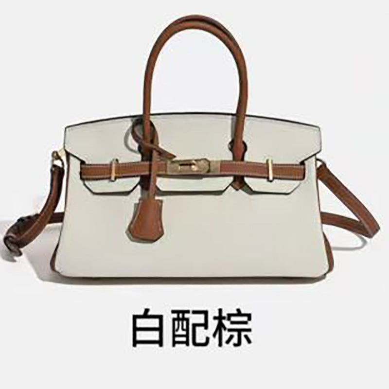 Chic Color-Blocked Birkin-Inspired Tote Bag for Women, Premium Top-Layer Cowhide Leather with Horizontal Design, Versatile Top-Handle Shoulder Crossbody Handbag for Commute & Everyday Style
