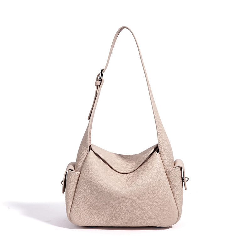 Genuine Top Layer Cowhide Pillow Bag for Women, Light Luxury Niche Designer Top Handle Shoulder Purse, Premium Fashionable Handbag for Ladies
