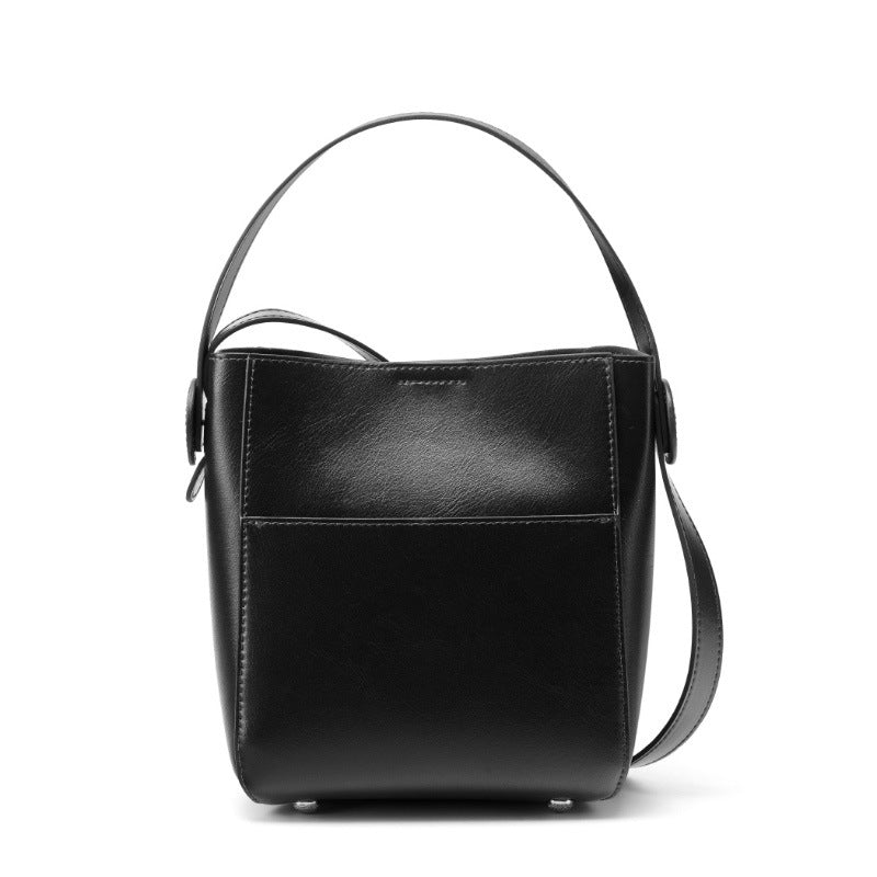 Genuine Cowhide Bucket Bag for Women, New Large Capacity Commute Shoulder Crossbody Purse, Premium Summer Leather Handbag for Ladies