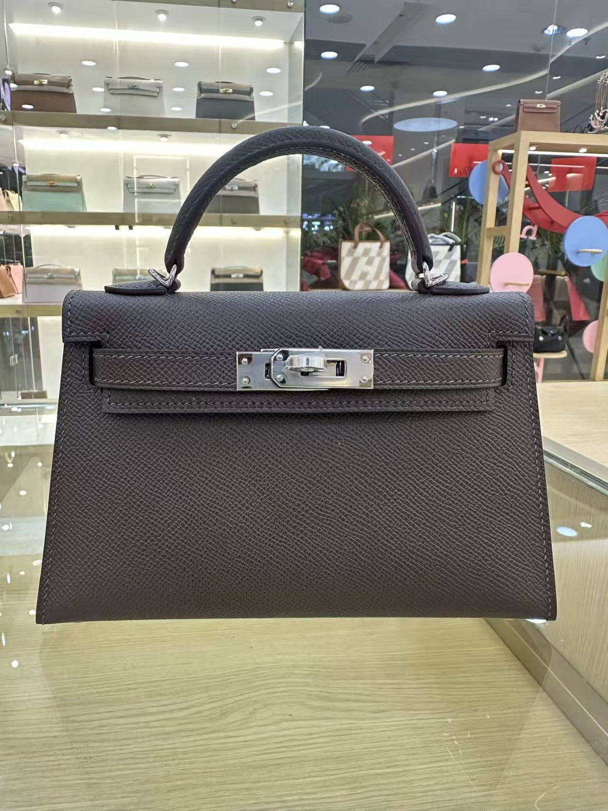 Genuine Leather Handmade Waxed Thread Mini 2nd Gen Kelly-Style Bag for Women, Classic Palm Texture Shoulder Crossbody Top Handle Purse, Premium Handbag for Ladies