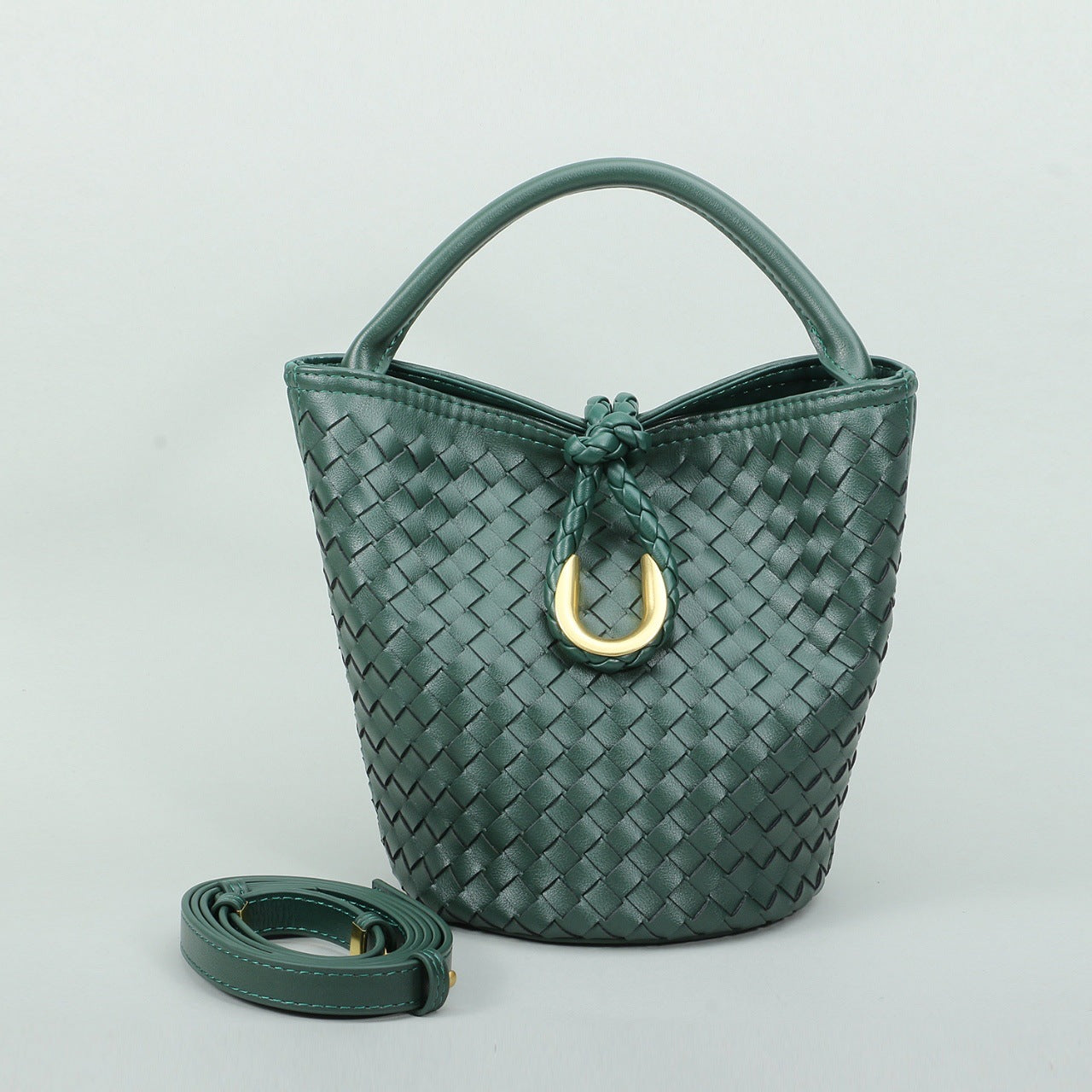 Genuine Leather Woven Bucket Bag for Women, Spring Summer Versatile Crossbody Commute Top Handle Purse, Premium Handbag for Ladies