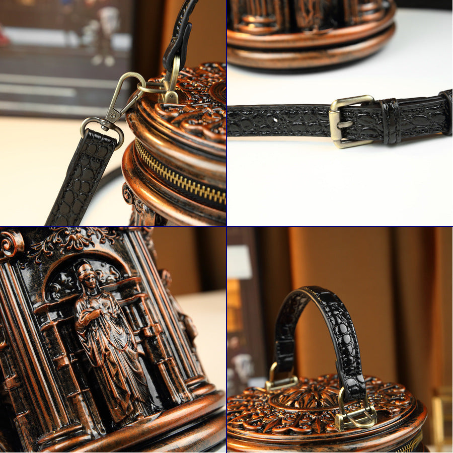 Vintage Architectural Cylinder Bag for Women Creative Shoulder Crossbody Handbag, Unique Sculptural Purse for Events & Everyday Style