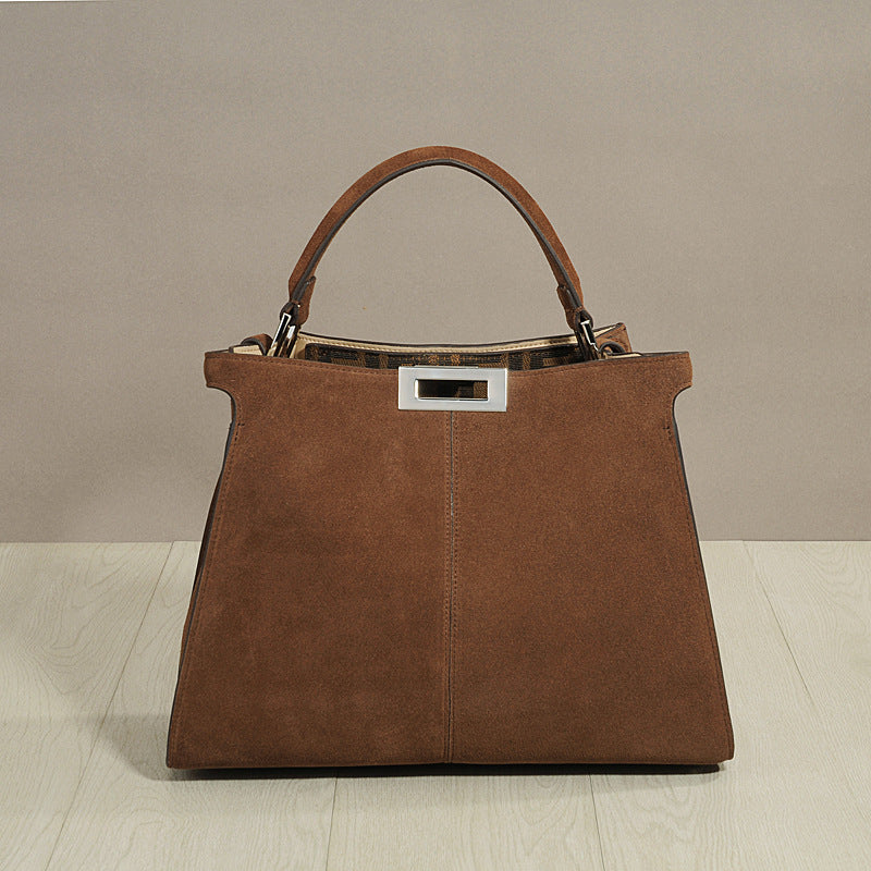 Genuine Top Layer Matte Cowhide Tote Bag for Women, New Brown Large Shoulder Underarm Commute Handbag, Stylish Kitten Purse for Ladies