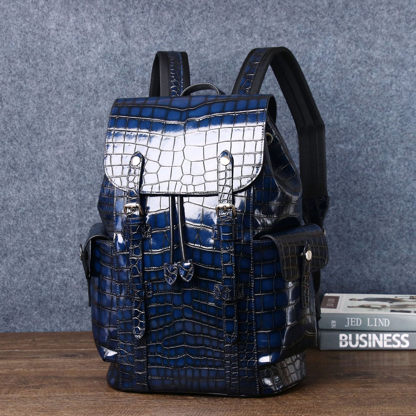 New Arrival Distressed Croc-Effect Large Briefcase for Men, A Spacious Travel Backpack with Laptop Compartment, Perfect for Outdoor & Casual Use