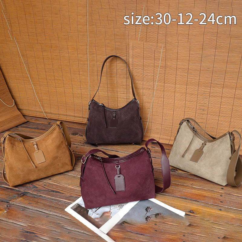 Genuine Leather Suede Tote Bag for Women Vintage Large Capacity Shoulder Handbag, Trendy Elegant Purse with Soft Luxurious Texture