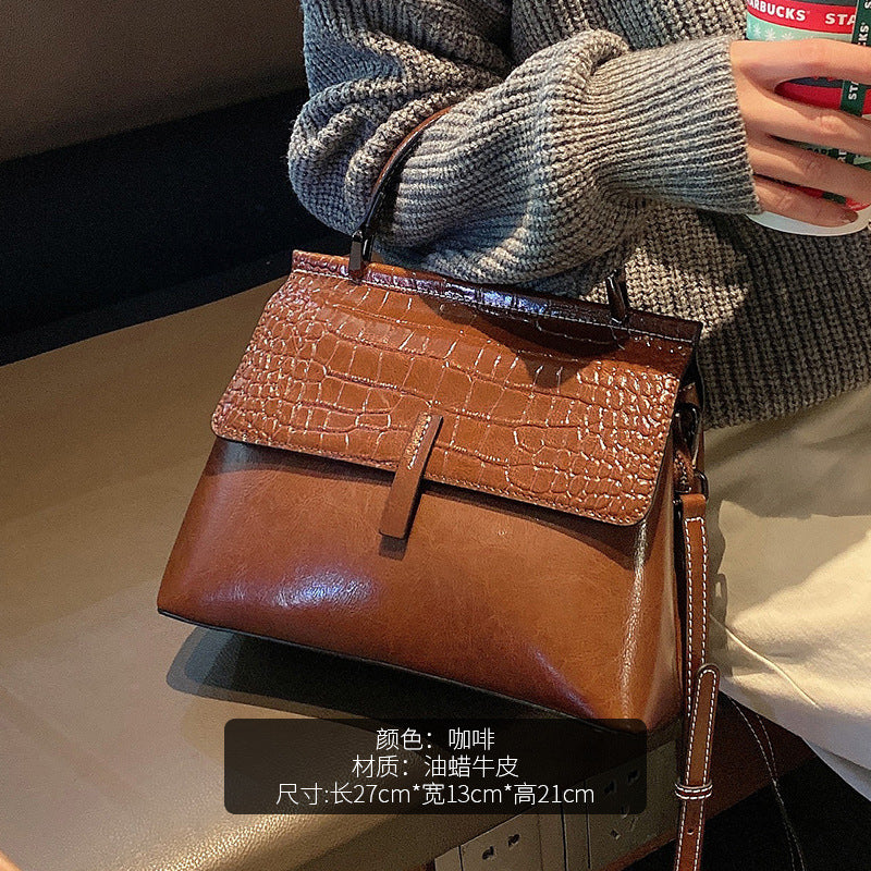 Waxed Cowhide Briefcase Tote for Women Large Genuine Leather Shoulder Crossbody Handbag, Versatile Fashion Purse with Premium Finish