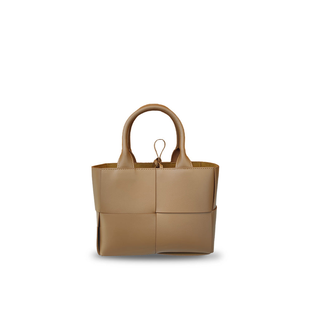 New Genuine Leather Woven Tote Bag for Women, Small Cowhide Shoulder Handbag, Fashion Crossbody Purse with 4-Compartment Design
