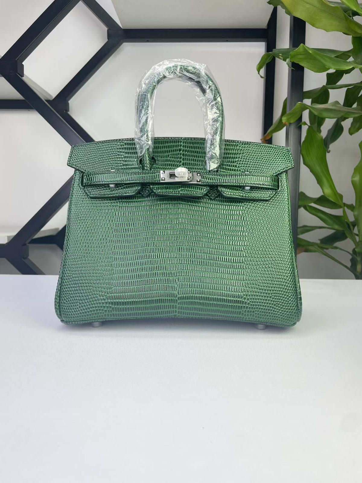 Fashionable Lizard-Embossed Birkin-Inspired Tote Bag for Women, Premium Stainless Steel Hardware 25cm Top-Layer Cowhide Handbag with Versatile Elegant Design