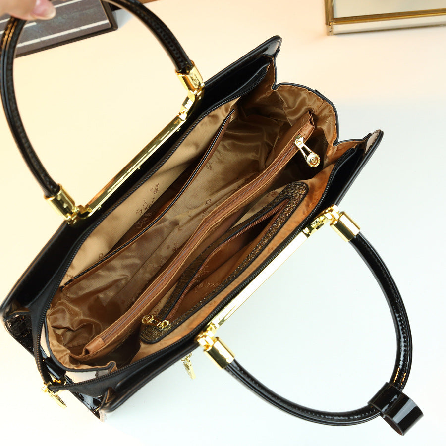 Vintage Gold-Tone Boston Bag for Women Large Capacity Shoulder Handbag, High-Quality Textured Purse with Versatile Travel Style