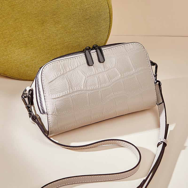 New Spring Summer Korean Mini Genuine Leather Bag, Shoulder Crossbody Purse with Double Straps, Fashionable Small Handbag for Women