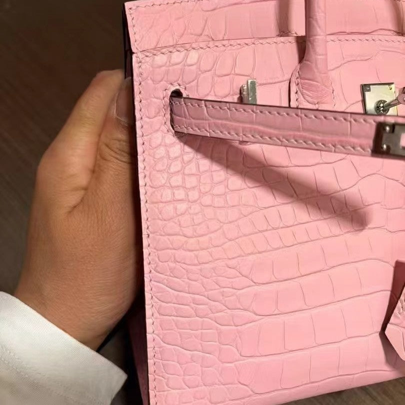 Genuine Leather Crocodile-Embossed Birkin-Style Bag for Women, Hand-Stitched Waxed Thread Vintage Fashionable Tote, Large Capacity Versatile Top Handle Purse for Ladies