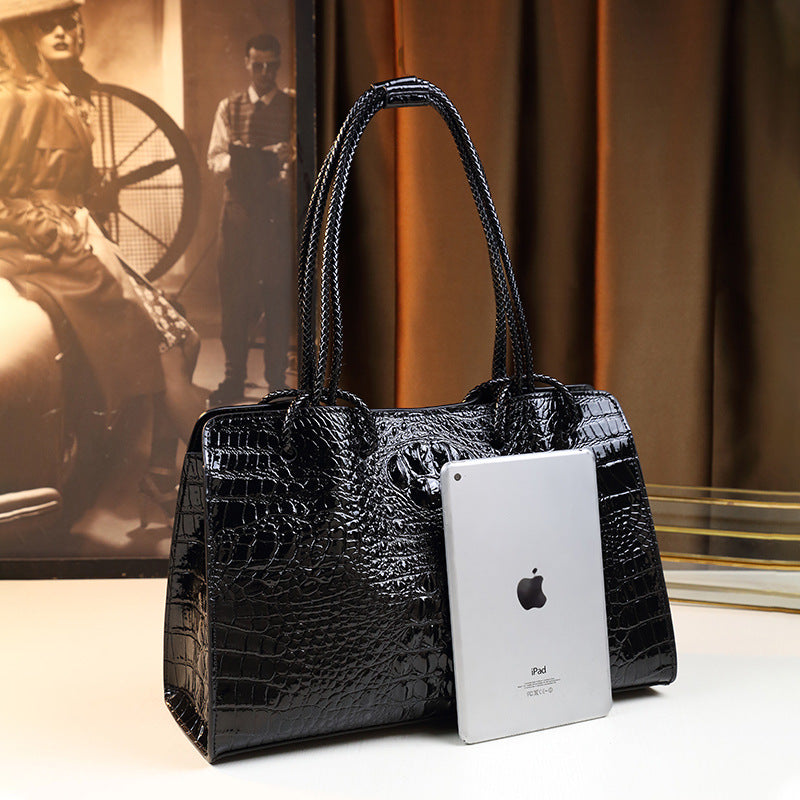 Chic Black Croc-Effect Top-Handle Bag for Women, A Versatile Fashionable Shoulder Handbag with Premium Design, Perfect Everyday Purse