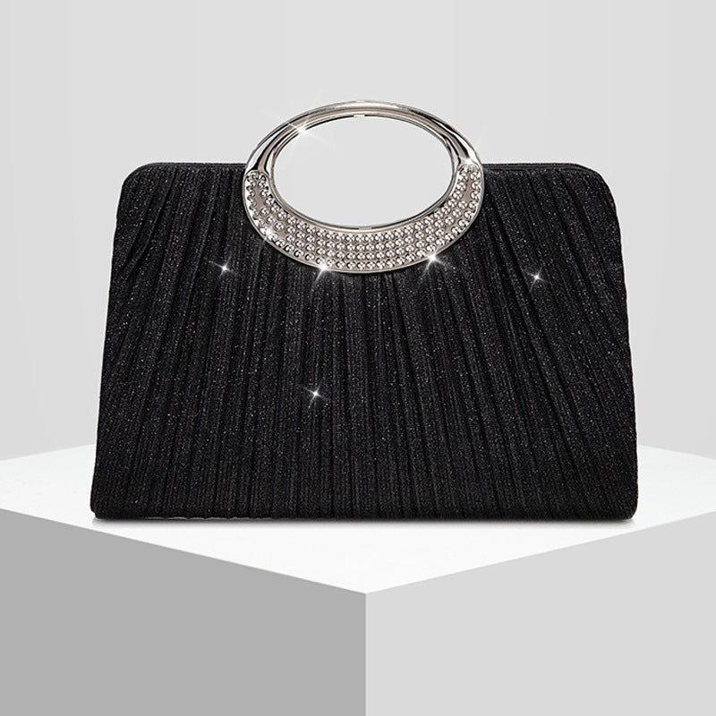 Ring Pleated Sparkly Evening Clutch for Women, New Formal Gown Wedding Handbag, Elegant Party Purse for Ladies
