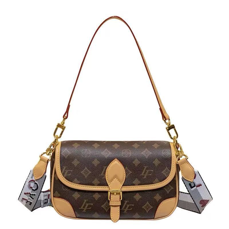 Genuine Leather Monogram Diane Baguette Bag for Women, New Trendy Shoulder Top Handle Crossbody Purse, Versatile Fashionable Everyday Handbag for Ladies