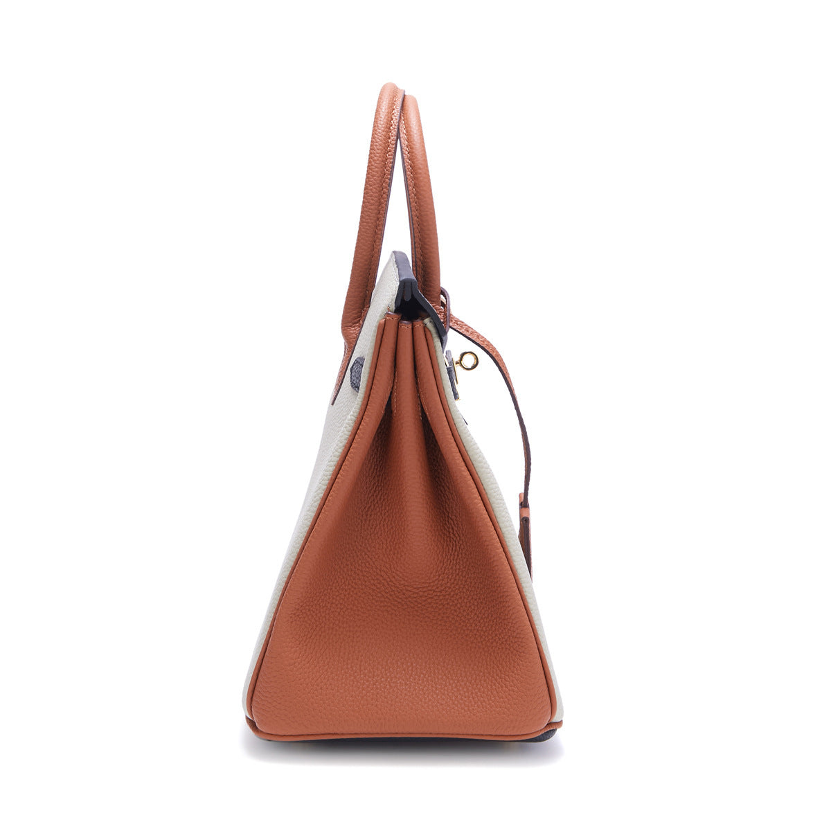 Genuine Leather Two-Tone Tote Shoulder Crossbody Bag, Large Lychee Grain Platinum-Style Contrast Color Handbag, Top-Layer Cowhide Purse for Women