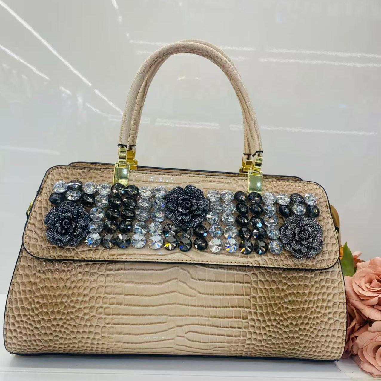 New Arrival 2026 Rhinestone-Embellished Croc-Effect Mom Bag for Women, An Elegant Large Capacity Shoulder Crossbody Top-Handle Handbag with Premium Design