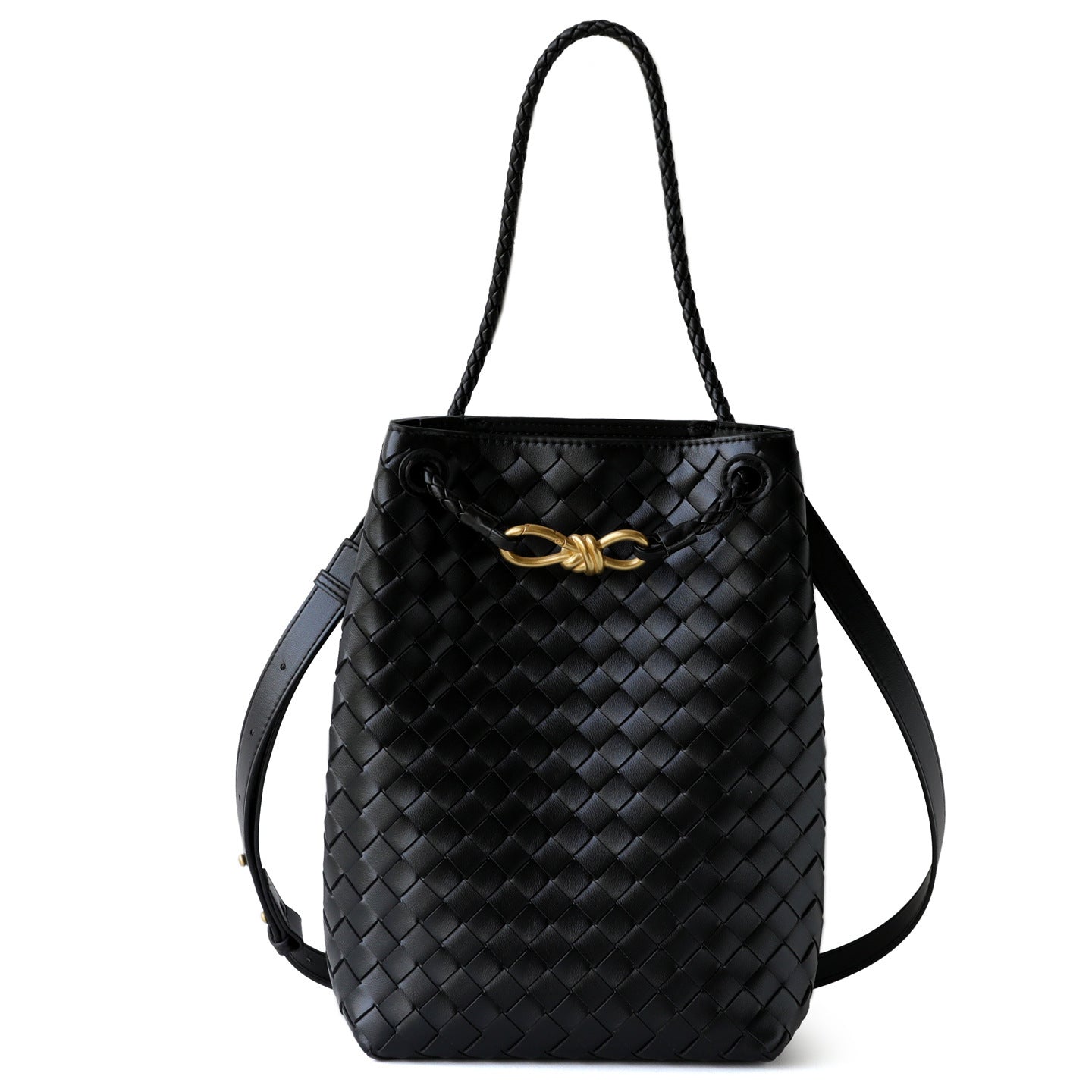 Bow Woven Bucket Bag for Women Niche Shoulder Crossbody Handbag, Fashion Cowhide Purse with Elegant Bow Detail