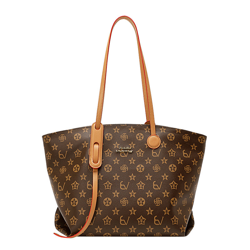 Premium Monogram Print Tote Bag for Women | New Large-Capacity Top-Handle Underarm Handbag with High-End Texture | Spacious Versatile Purse for Work, Errands & Travel | Chic Everyday Carryall with Timeless Sophisticated Style