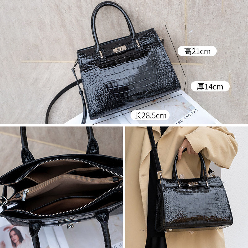 Chic Croc-Embossed Birkin-Inspired Tote Bag for Women, Premium Genuine Leather Top-Handle Crossbody Shoulder Handbag with Fashionable Design, Everyday Purse