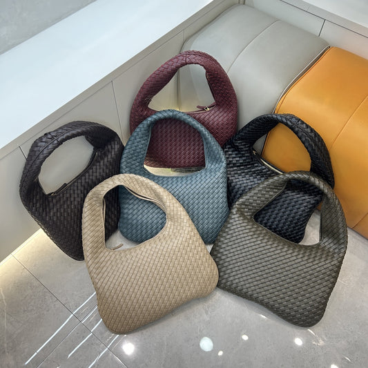 Large High-End Handmade Woven Tote, Casual Wide Strap, Fashion Commuter Shoulder & Underarm Bag