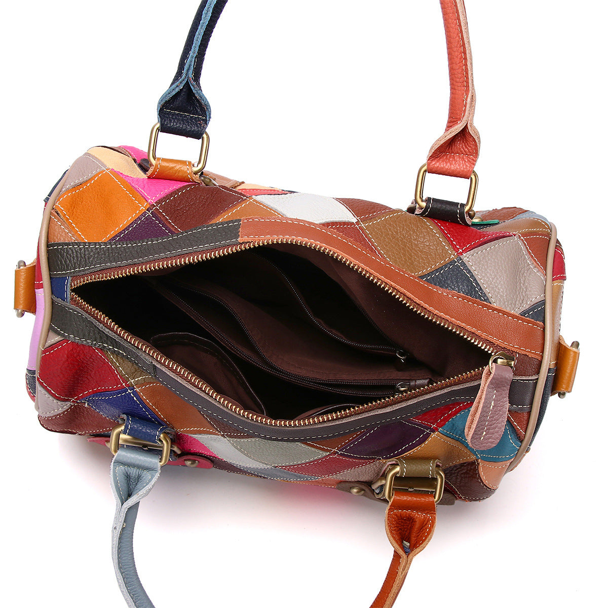 New Color Block Patchwork Messenger Bag in Top Layer Cowhide, Casual Pillow Top Handle Crossbody Purse, Stylish Handbag for Women