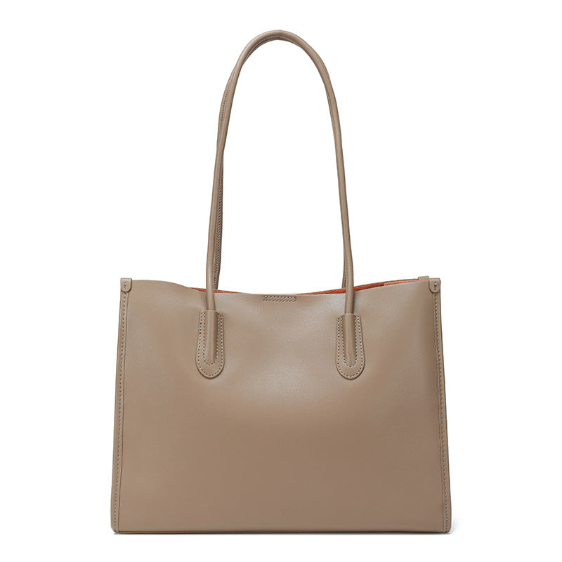 Genuine Leather Niche Tote Bag for Women Large Capacity Commuter Cowhide Shoulder Handbag, Premium Versatile Purse with Understated Elegance