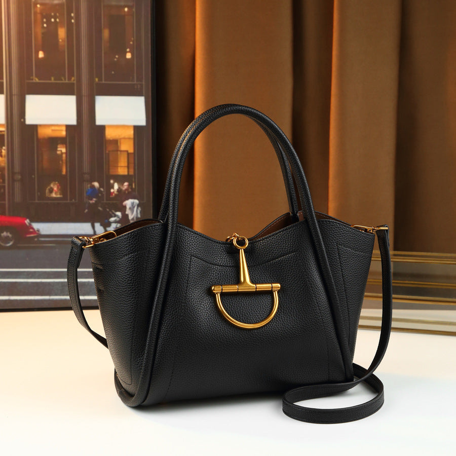 Pebble Grain Commuter Tote Bag for Women Large Capacity Shoulder Crossbody Handbag, Minimalist Metal Buckle Design with Versatile Everyday Style