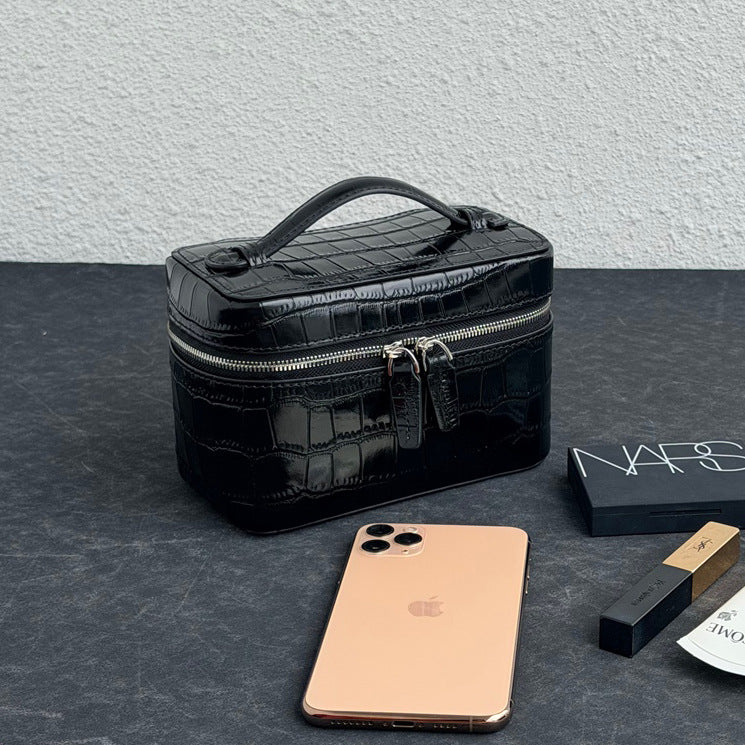 New Arrival Croc-Effect Genuine Leather Bento Box Bag for Women, A Vintage Top-Handle Small Square Commuter Handbag with Premium Top-Layer Cowhide & Trendy Design