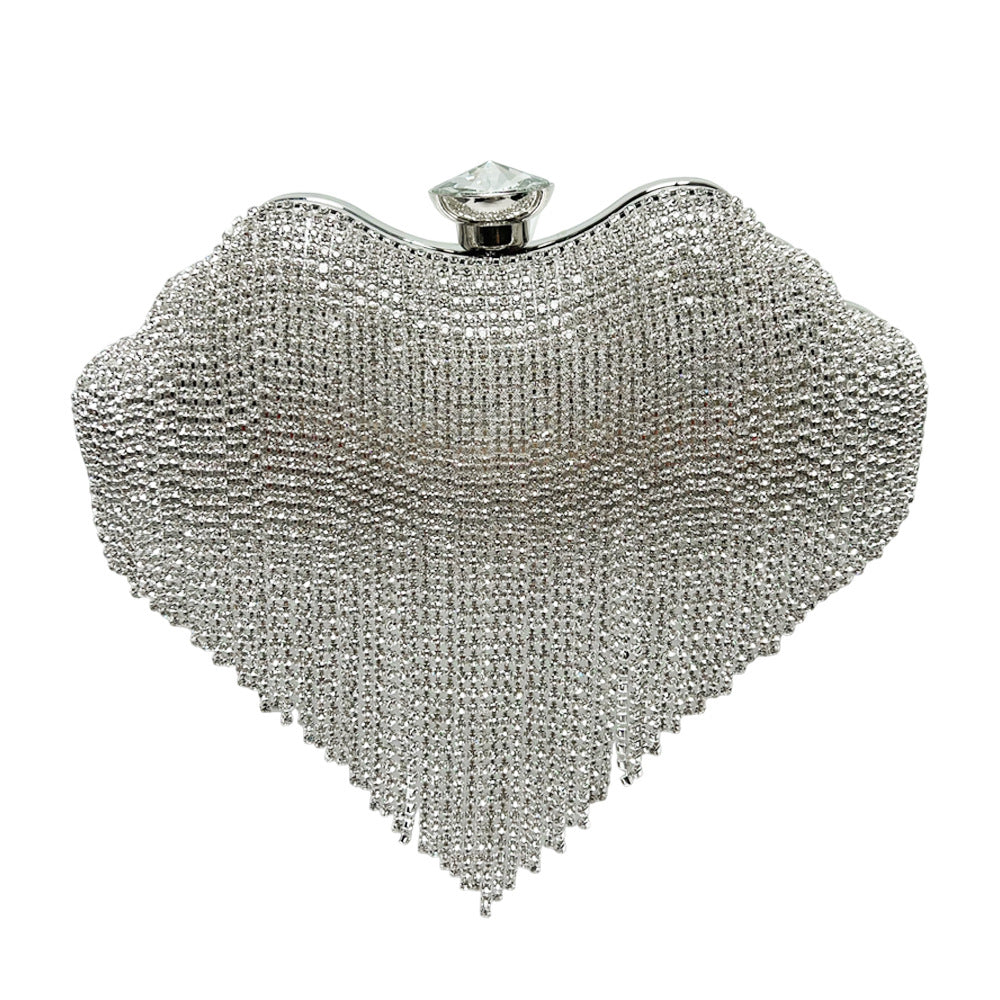 Dazzling Rhinestone Fringe Evening Clutch for Women, A Premium Crystal-Embellished Top-Handle Crossbody Bag with Unique Boutique Design, Perfect for Formal Gowns Weddings & Special Occasions
