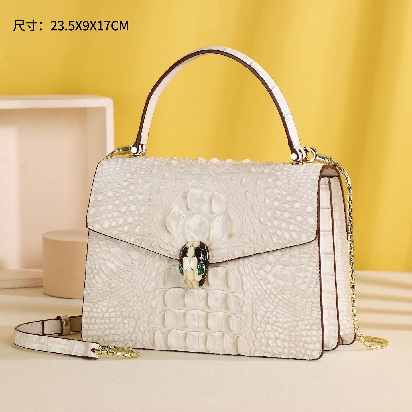 New Arrival Croc-Effect Casual Handbag for Women, A Trendy Top-Handle Shoulder Crossbody Bag with Bone-Pattern Design
