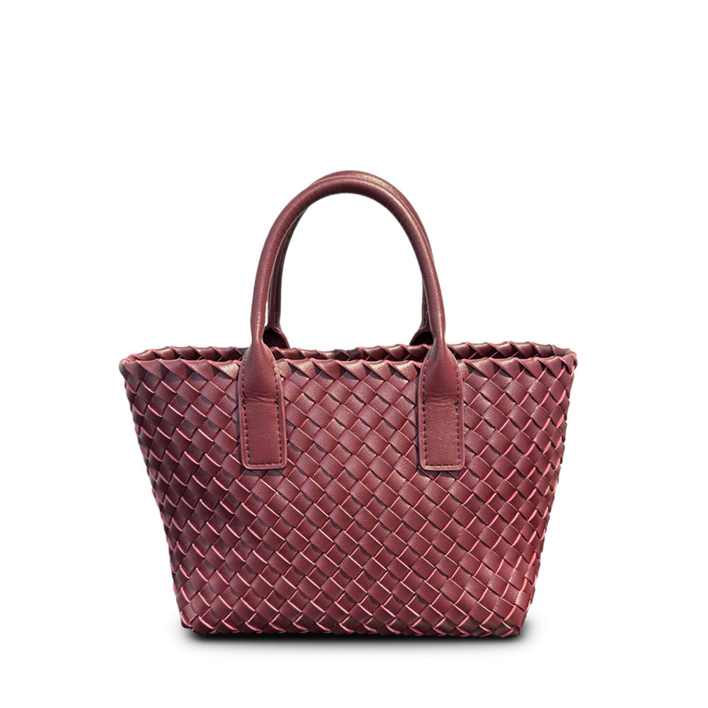 Woven Leather Basket Tote, Niche Best-Selling Handbag, Versatile Shoulder & Crossbody Bag for Women