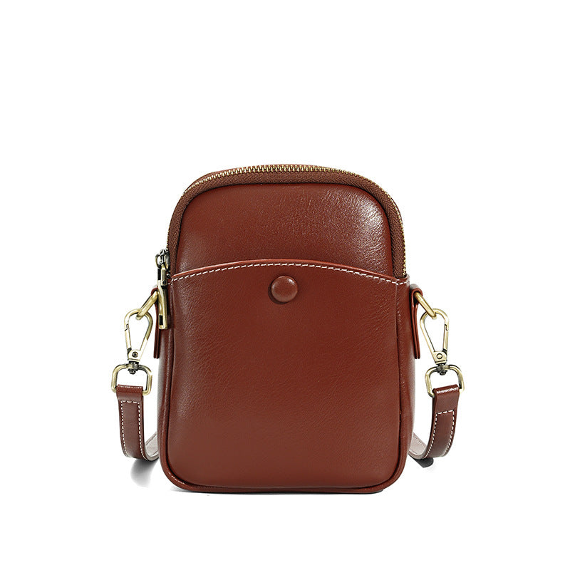 New Top Layer Cowhide Mini Phone Bag, Versatile Shoulder Crossbody Purse, Fashionable Genuine Leather Handbag for Women