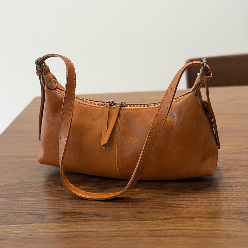 Genuine Top Layer Cowhide Dumpling Bag for Women, New Minimalist Vintage Shoulder Crossbody Underarm Purse, Textured Leather Handbag for Ladies
