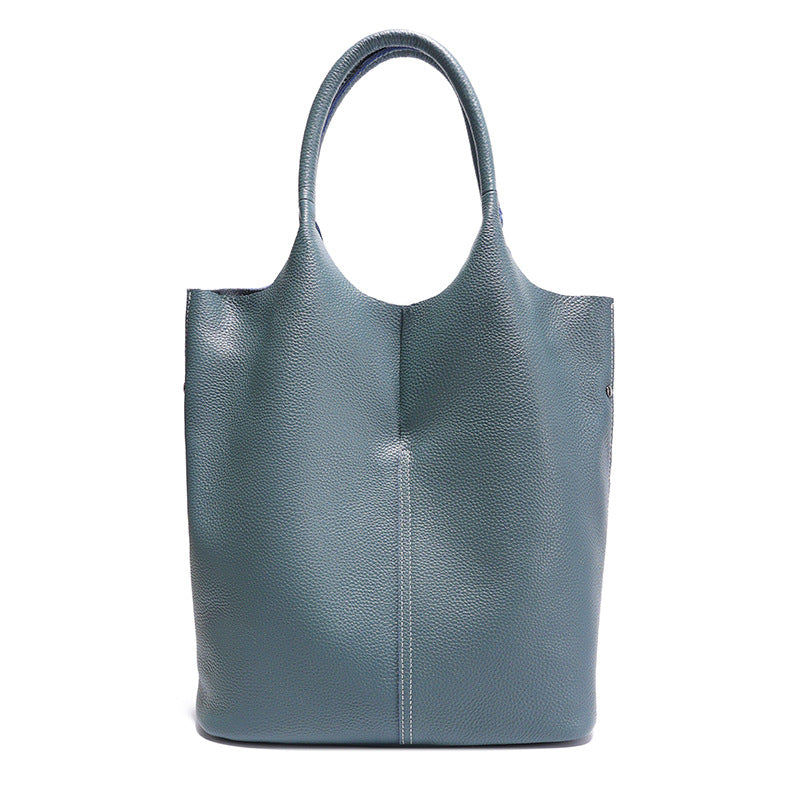Top Layer Cowhide Tote Bag for Women Large Capacity Shoulder Handbag, Minimalist Pebble Grain Purse with Versatile Everyday Style