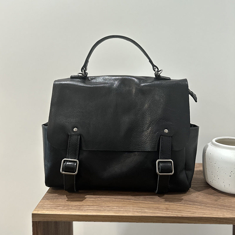 Vegetable-Tanned Leather Backpack for Women, Large Capacity Commute Travel Daypack, Versatile Shoulder Crossbody Top Handle Bag, Casual Everyday Purse for Ladies