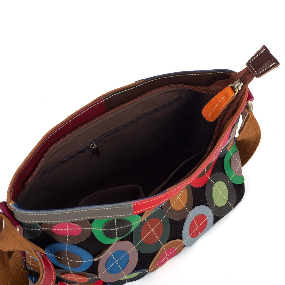 Premium Genuine Leather Patchwork Bag for Women | Handcrafted Color-Block Cross-Body Shoulder Handbag with Trendy Artistic Pattern | Unique Statement Purse with Vibrant Contrast Design | Must-Have Fashion Accessory for the Style-Conscious Woman