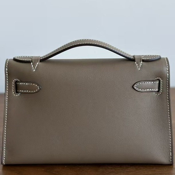 Genuine Swift Leather Mini Kelly-Style Bag for Women, 2025 Spring Summer Hermès-Inspired Top Handle Chain Shoulder Purse, Light Luxury Everyday Handbag for Ladies