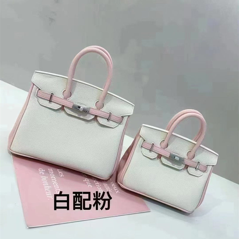 New Arrival Pebbled Leather Birkin-Inspired Tote Bag for Women, Color-Blocked Shoulder Crossbody Handbag with Trendy Glamorous Design, Versatile Everyday Purse